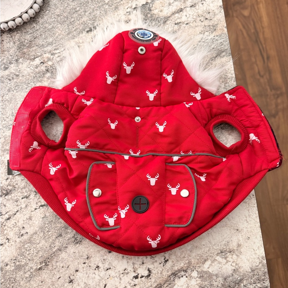 Red Dog Jacket with White Deer Print